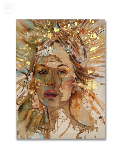 Goldene Strahlen – Mixed Media Porträt